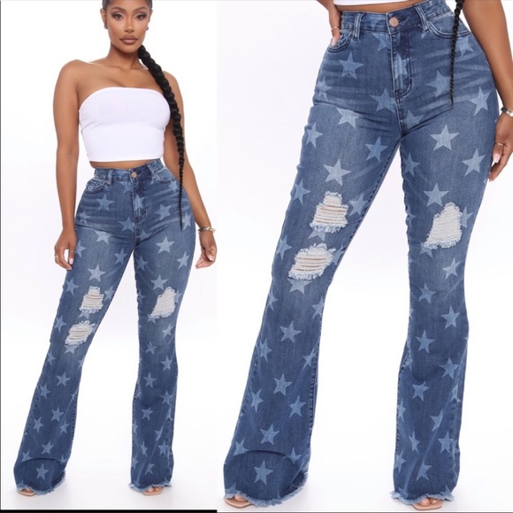 Fashion Nova Denim - Highwaist Flare Star Jeans🔥Host Pick🔥🔥💋